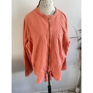 Anthropologie Joyce Jacket 3X Womens Orange Long Sleeve Full Zip Pockets Cotton